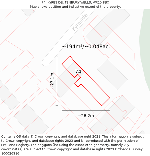 74, KYRESIDE, TENBURY WELLS, WR15 8BX: Plot and title map