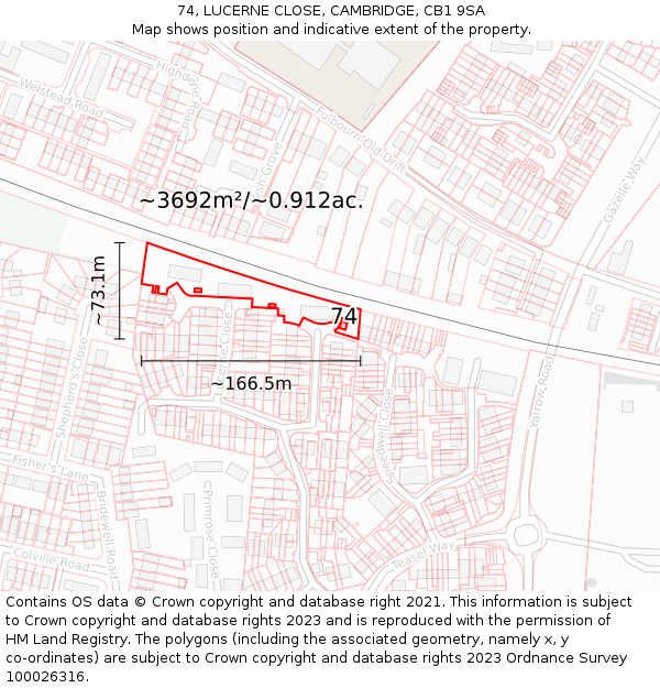 74, LUCERNE CLOSE, CAMBRIDGE, CB1 9SA: Plot and title map