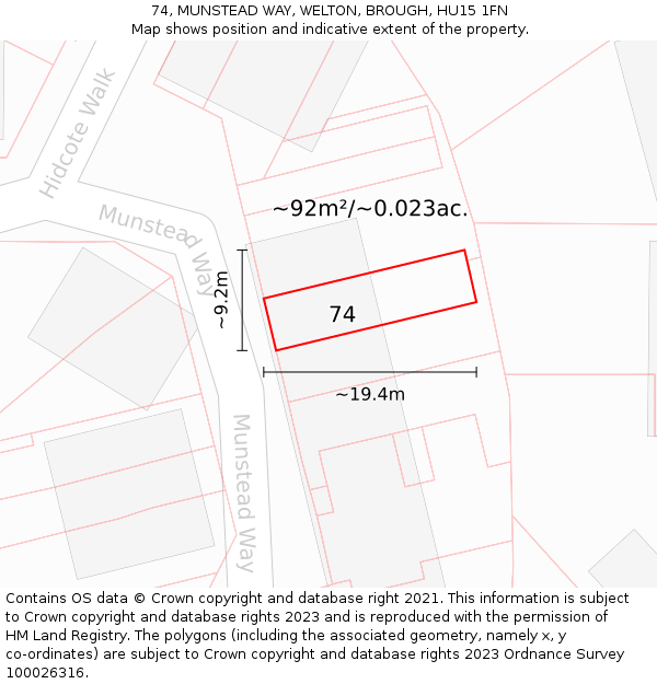 74, MUNSTEAD WAY, WELTON, BROUGH, HU15 1FN: Plot and title map