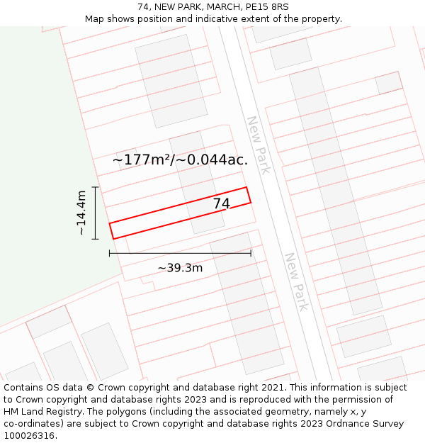 74, NEW PARK, MARCH, PE15 8RS: Plot and title map