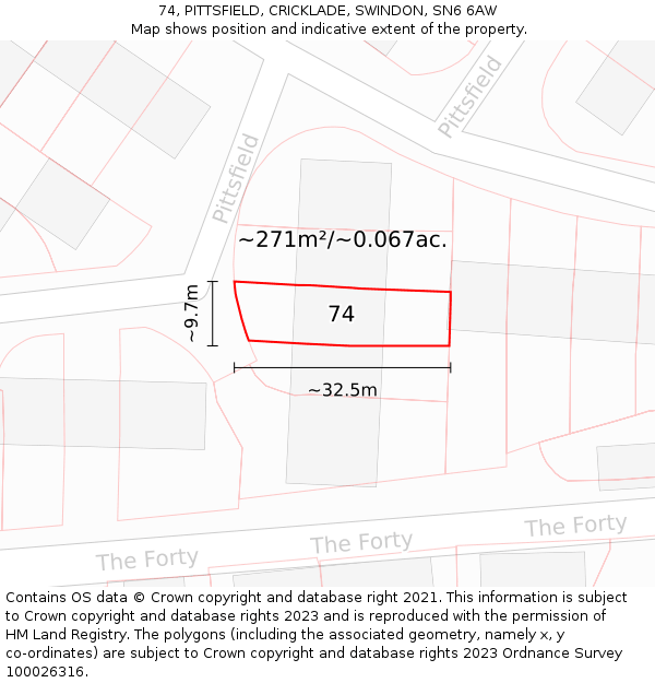 74, PITTSFIELD, CRICKLADE, SWINDON, SN6 6AW: Plot and title map