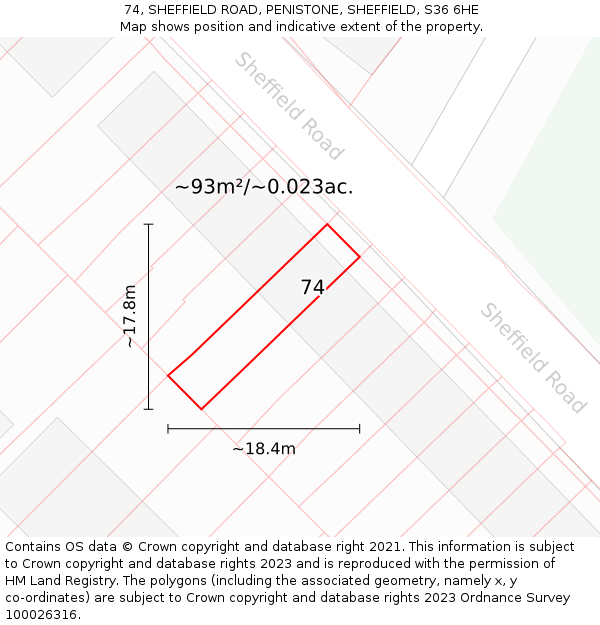 74, SHEFFIELD ROAD, PENISTONE, SHEFFIELD, S36 6HE: Plot and title map