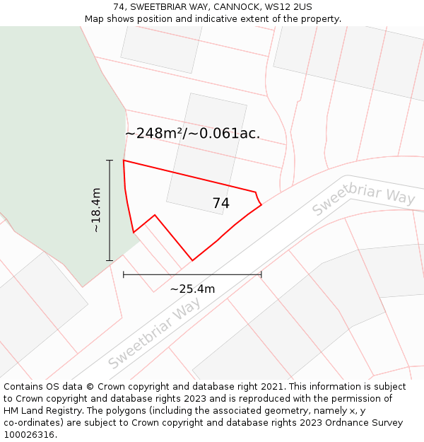 74, SWEETBRIAR WAY, CANNOCK, WS12 2US: Plot and title map