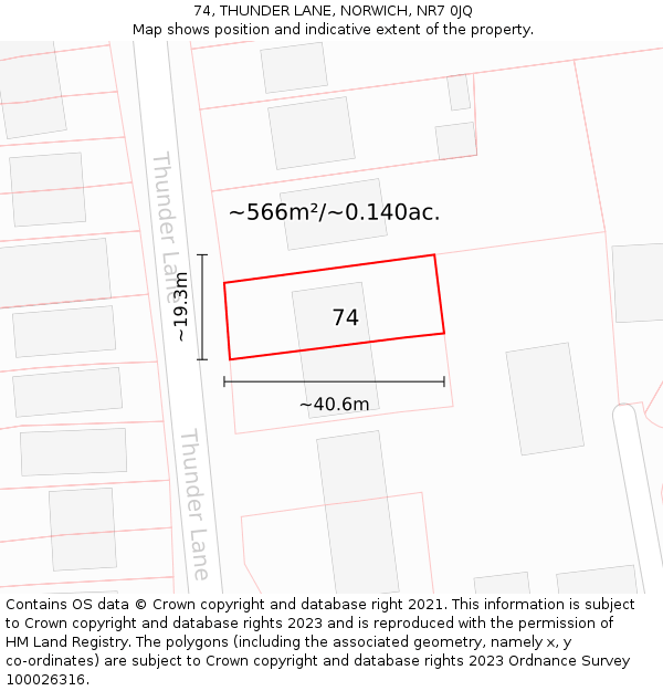 74, THUNDER LANE, NORWICH, NR7 0JQ: Plot and title map