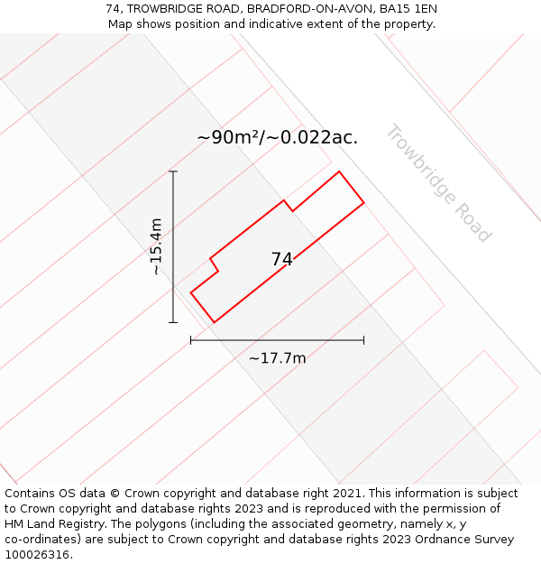 74, TROWBRIDGE ROAD, BRADFORD-ON-AVON, BA15 1EN: Plot and title map