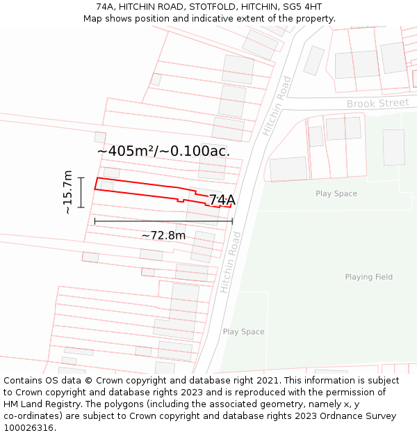74A, HITCHIN ROAD, STOTFOLD, HITCHIN, SG5 4HT: Plot and title map