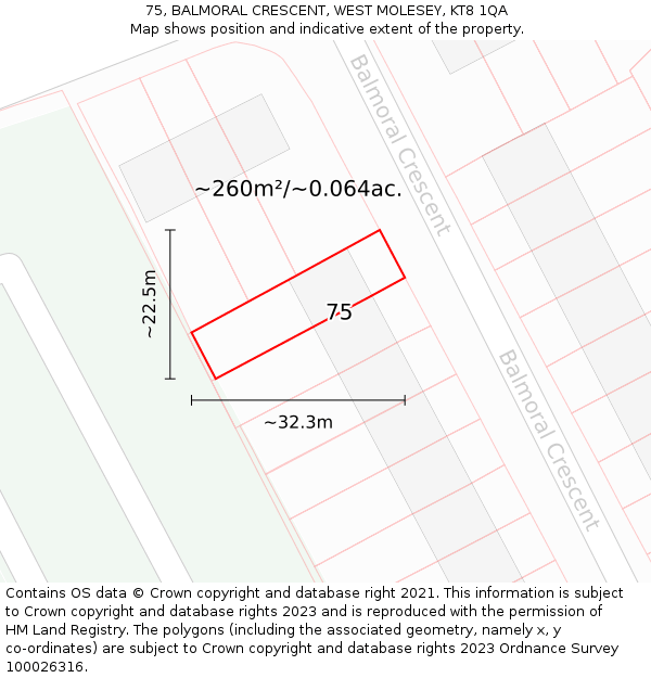 75, BALMORAL CRESCENT, WEST MOLESEY, KT8 1QA: Plot and title map