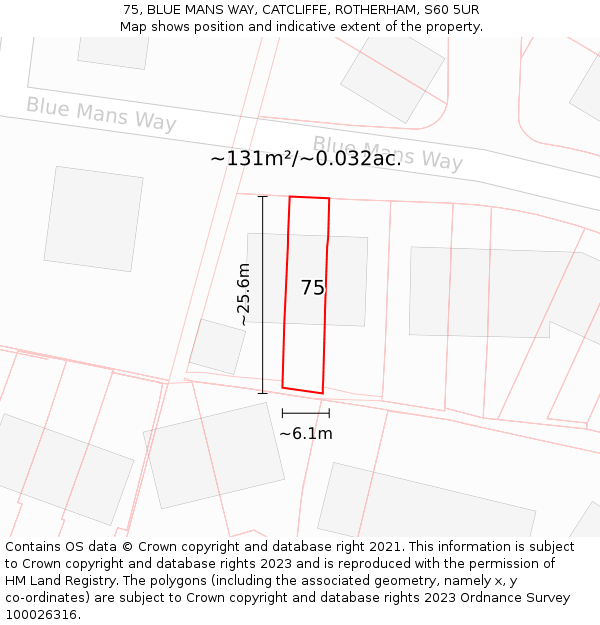 75, BLUE MANS WAY, CATCLIFFE, ROTHERHAM, S60 5UR: Plot and title map