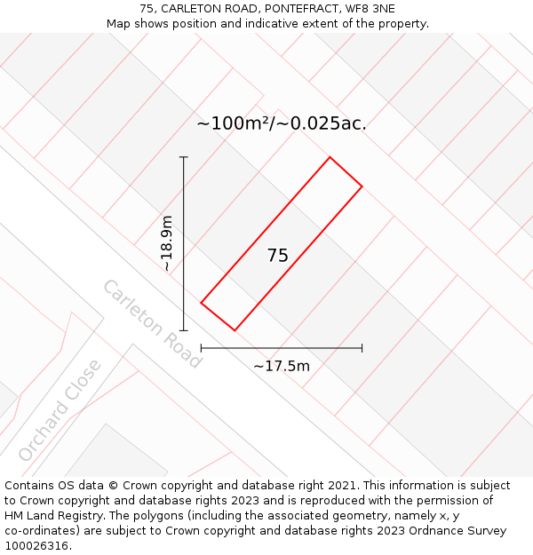 75, CARLETON ROAD, PONTEFRACT, WF8 3NE: Plot and title map