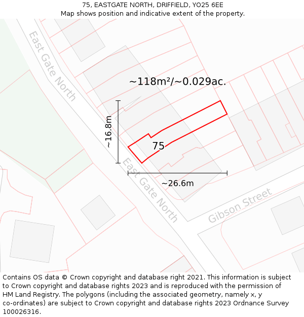 75, EASTGATE NORTH, DRIFFIELD, YO25 6EE: Plot and title map