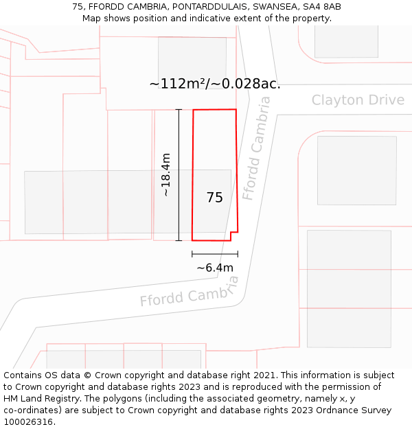 75, FFORDD CAMBRIA, PONTARDDULAIS, SWANSEA, SA4 8AB: Plot and title map