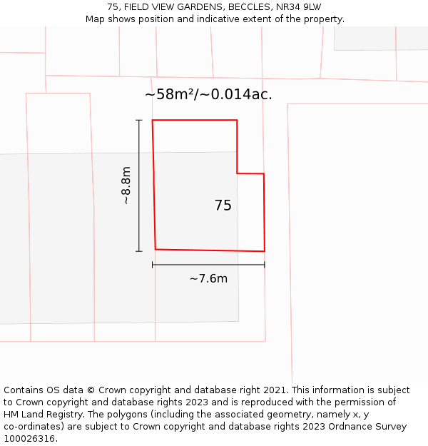 75, FIELD VIEW GARDENS, BECCLES, NR34 9LW: Plot and title map