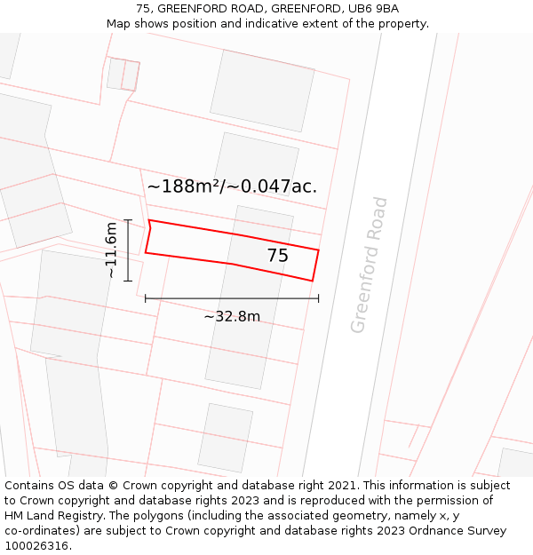 75, GREENFORD ROAD, GREENFORD, UB6 9BA: Plot and title map