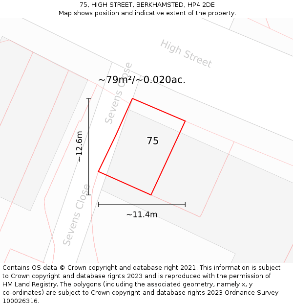 75, HIGH STREET, BERKHAMSTED, HP4 2DE: Plot and title map