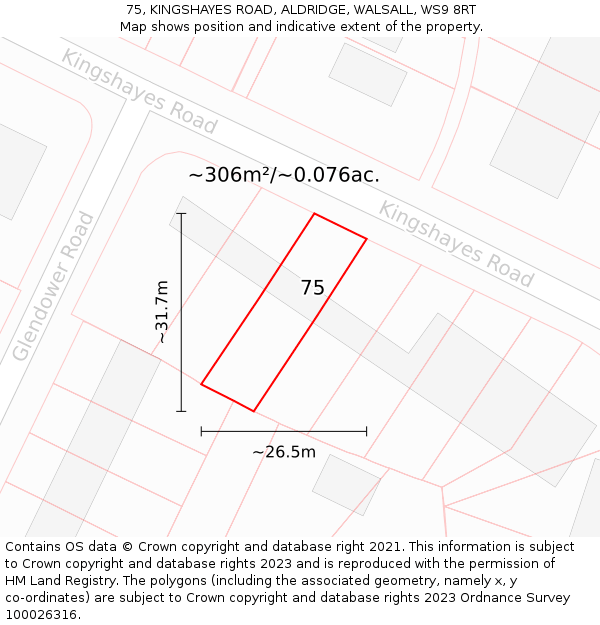 75, KINGSHAYES ROAD, ALDRIDGE, WALSALL, WS9 8RT: Plot and title map