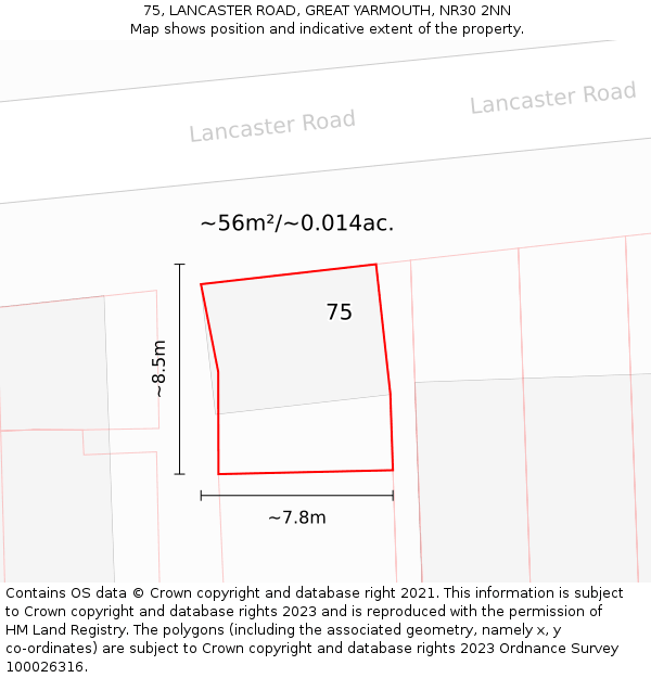 75, LANCASTER ROAD, GREAT YARMOUTH, NR30 2NN: Plot and title map