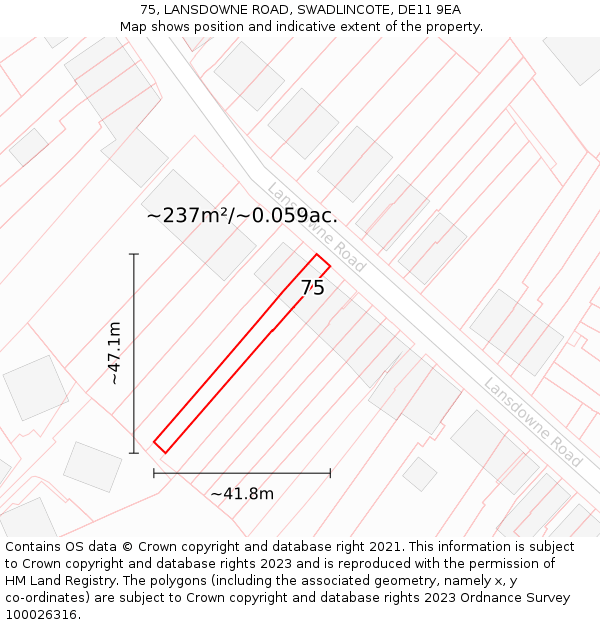 75, LANSDOWNE ROAD, SWADLINCOTE, DE11 9EA: Plot and title map