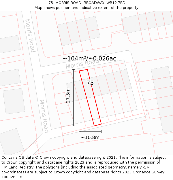 75, MORRIS ROAD, BROADWAY, WR12 7RD: Plot and title map