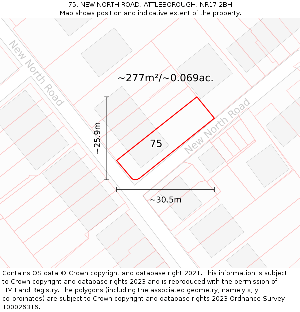 75, NEW NORTH ROAD, ATTLEBOROUGH, NR17 2BH: Plot and title map