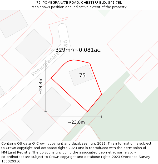 75, POMEGRANATE ROAD, CHESTERFIELD, S41 7BL: Plot and title map