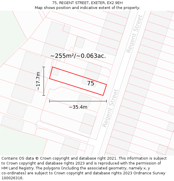 75, REGENT STREET, EXETER, EX2 9EH: Plot and title map