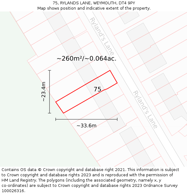 75, RYLANDS LANE, WEYMOUTH, DT4 9PY: Plot and title map