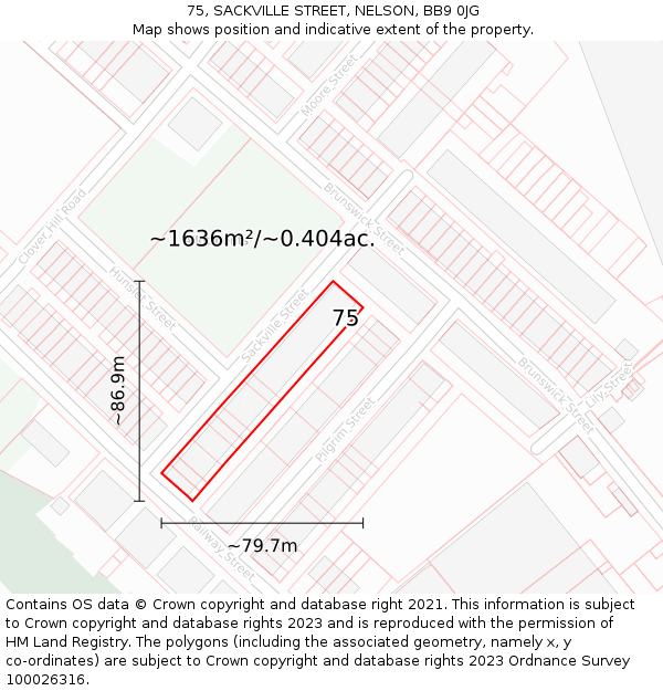 75, SACKVILLE STREET, NELSON, BB9 0JG: Plot and title map