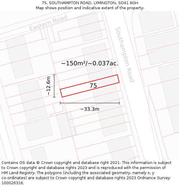 75, SOUTHAMPTON ROAD, LYMINGTON, SO41 9GH: Plot and title map