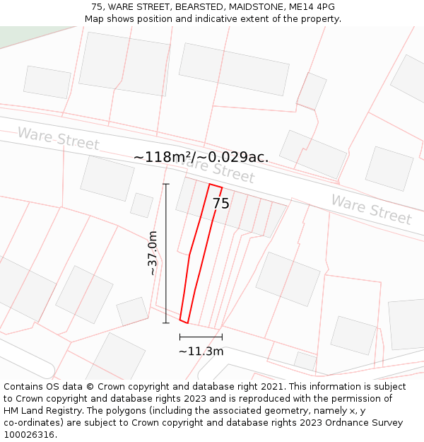75, WARE STREET, BEARSTED, MAIDSTONE, ME14 4PG: Plot and title map
