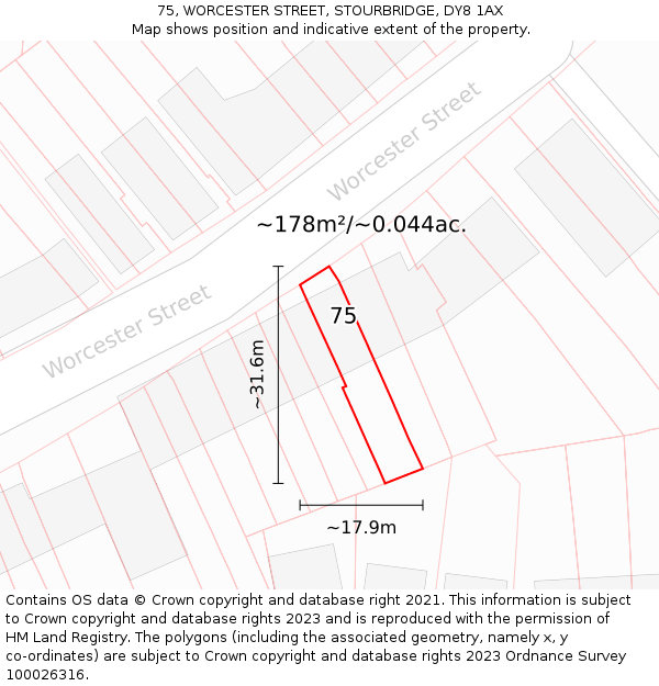 75, WORCESTER STREET, STOURBRIDGE, DY8 1AX: Plot and title map