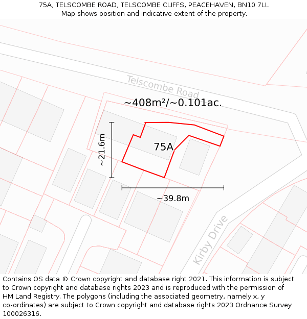 75A, TELSCOMBE ROAD, TELSCOMBE CLIFFS, PEACEHAVEN, BN10 7LL: Plot and title map