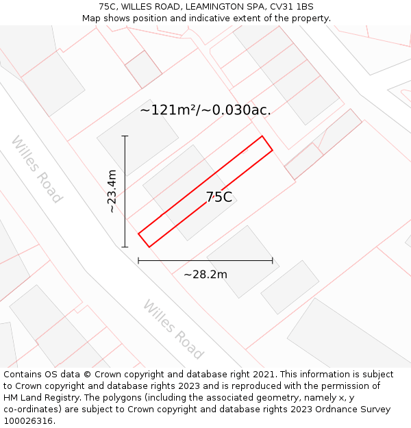 75C, WILLES ROAD, LEAMINGTON SPA, CV31 1BS: Plot and title map