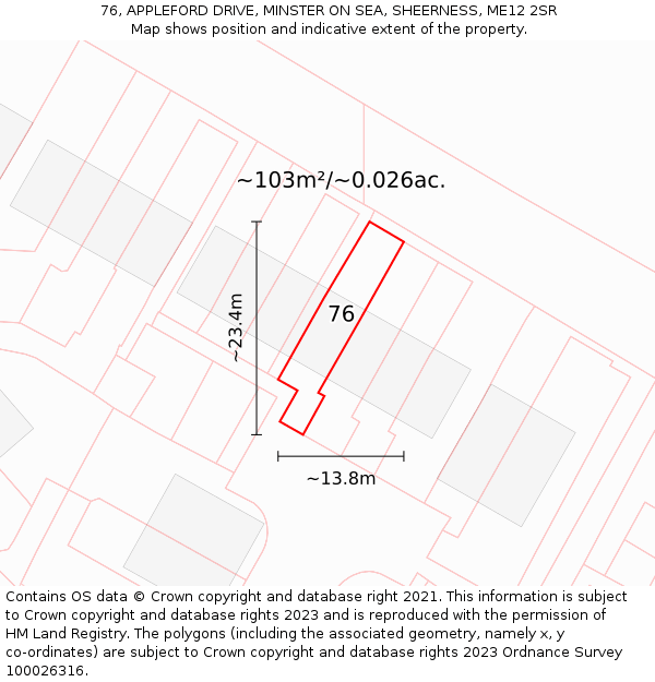 76, APPLEFORD DRIVE, MINSTER ON SEA, SHEERNESS, ME12 2SR: Plot and title map