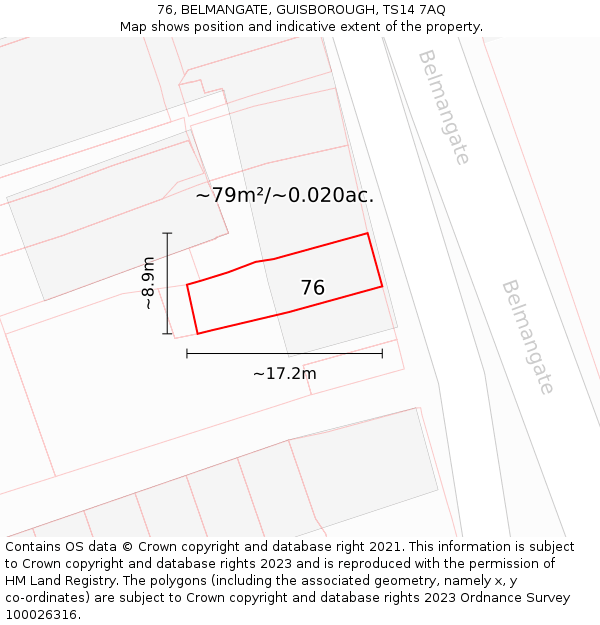 76, BELMANGATE, GUISBOROUGH, TS14 7AQ: Plot and title map