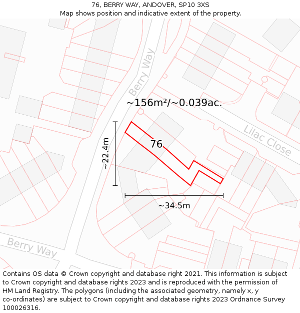 76, BERRY WAY, ANDOVER, SP10 3XS: Plot and title map