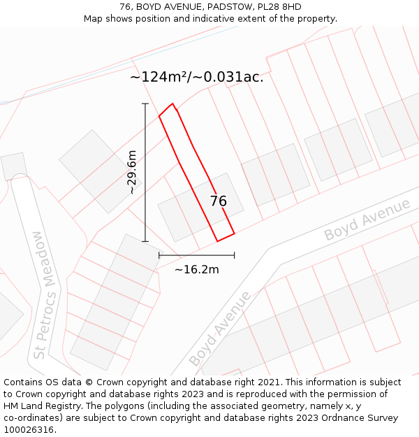 76, BOYD AVENUE, PADSTOW, PL28 8HD: Plot and title map