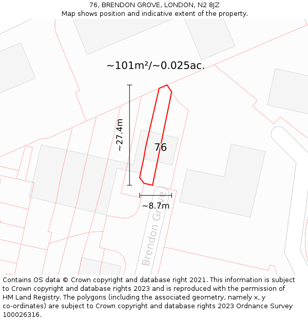 76, BRENDON GROVE, LONDON, N2 8JZ: Plot and title map