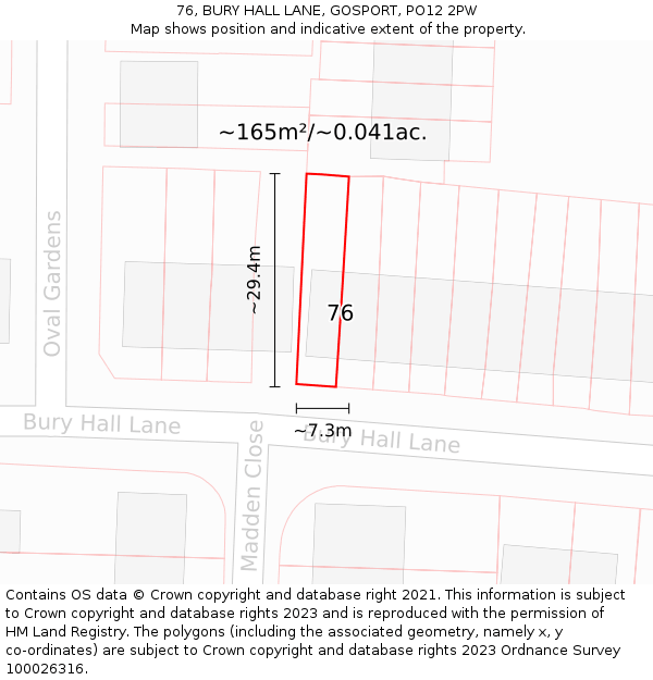 76, BURY HALL LANE, GOSPORT, PO12 2PW: Plot and title map