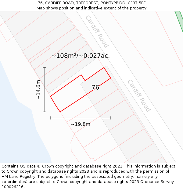 76, CARDIFF ROAD, TREFOREST, PONTYPRIDD, CF37 5RF: Plot and title map