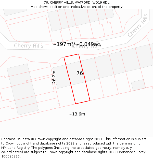 76, CHERRY HILLS, WATFORD, WD19 6DL: Plot and title map