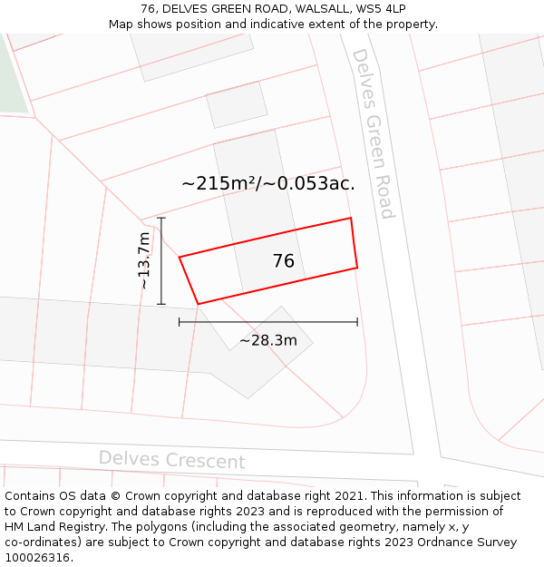 76, DELVES GREEN ROAD, WALSALL, WS5 4LP: Plot and title map