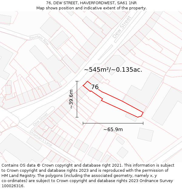 76, DEW STREET, HAVERFORDWEST, SA61 1NR: Plot and title map