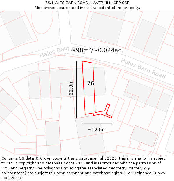 76, HALES BARN ROAD, HAVERHILL, CB9 9SE: Plot and title map