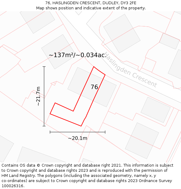 76, HASLINGDEN CRESCENT, DUDLEY, DY3 2FE: Plot and title map