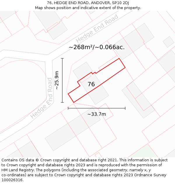 76, HEDGE END ROAD, ANDOVER, SP10 2DJ: Plot and title map