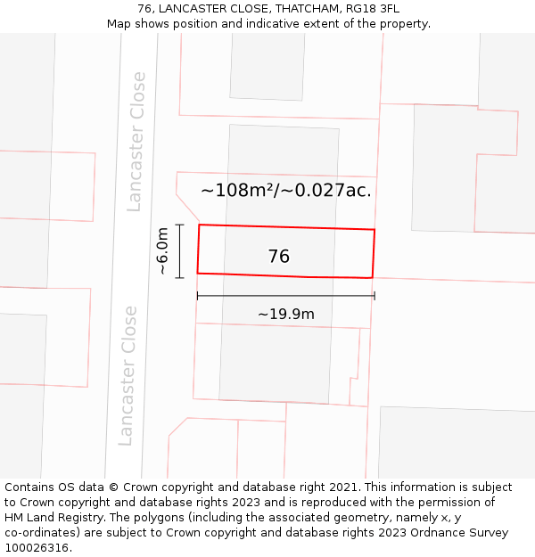 76, LANCASTER CLOSE, THATCHAM, RG18 3FL: Plot and title map