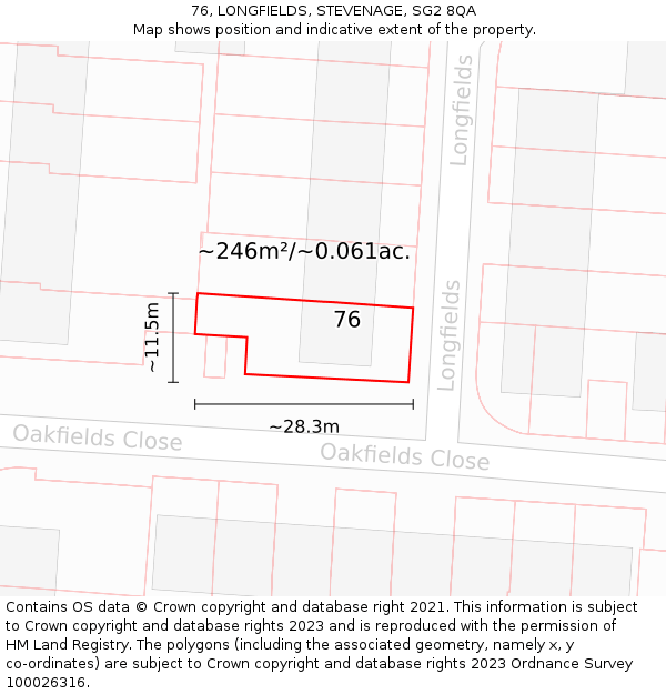 76, LONGFIELDS, STEVENAGE, SG2 8QA: Plot and title map