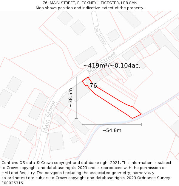 76, MAIN STREET, FLECKNEY, LEICESTER, LE8 8AN: Plot and title map