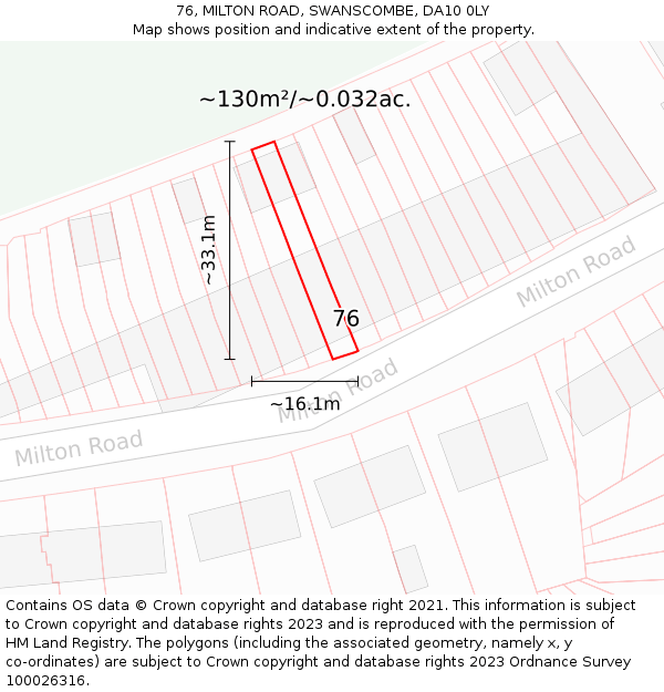 76, MILTON ROAD, SWANSCOMBE, DA10 0LY: Plot and title map