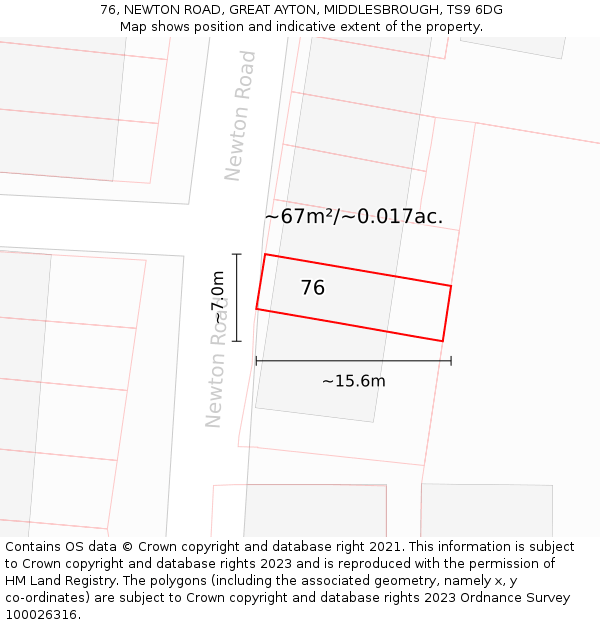 76, NEWTON ROAD, GREAT AYTON, MIDDLESBROUGH, TS9 6DG: Plot and title map